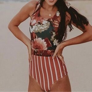 Albion Floral and Striped One Piece Swimsuit